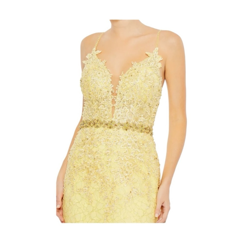 Mac Duggal 79341 Lace Embellished Trumpet Gown Lemon Yellow Size 16 NWOT - Picture 3 of 13
